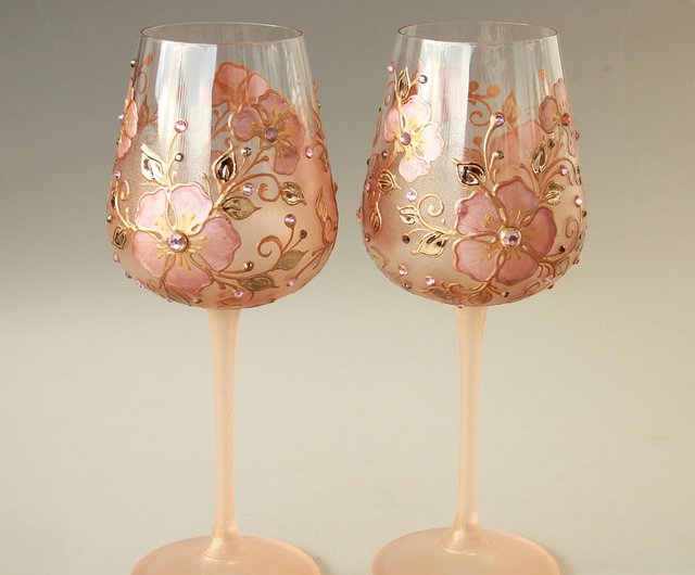 Wine Glasses Black Gold Flowers Swarovski Crystals, Hand-painted set of 2 -  Shop NeA Glass Bar Glasses & Drinkware - Pinkoi