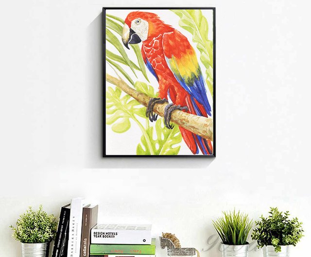 コンゴウインコオウム赤オウム水彩画アート絵画動物鳥オリジナルアート 