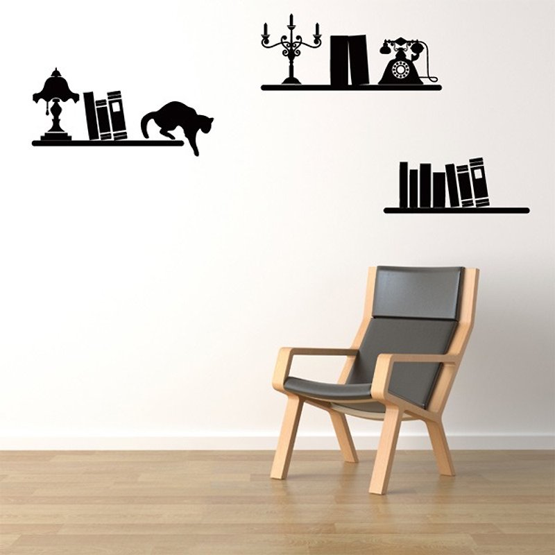 Smart Design 創意無痕壁貼 書架與貓(8色) - 牆貼/牆身裝飾 - 防水材質 黑色