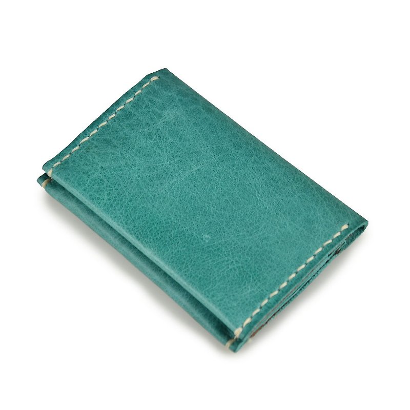 【U6.JP6 手工皮件】-純手工縫製進口牛皮天然手作皮革縫製 藍綠色.零錢包+卡片夾 / 萬用包 - 長短皮夾/錢包 - 真皮 