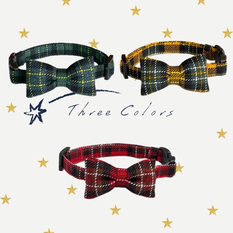 タータンチェックリボン首輪　3color - 項圈/牽繩 - 棉．麻 