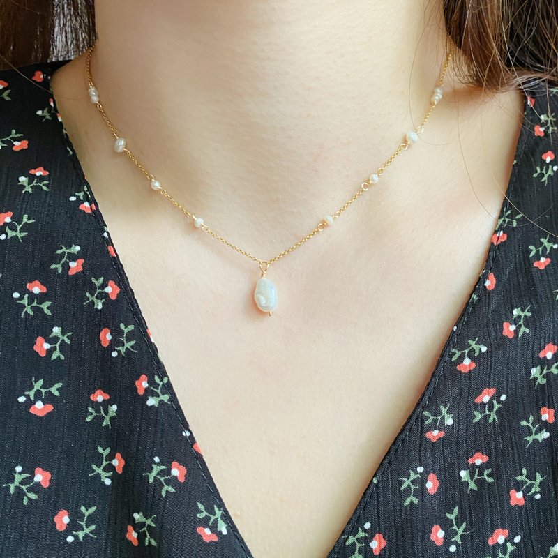 ITS-N113 [Wonderful Gemstone・14KGF Necklace] Pearl Type - Chokers - Pearl Gold