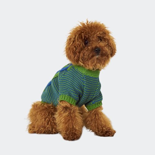 pegion-dog CABLE COTTON SWEATER - GREEN/BLUE