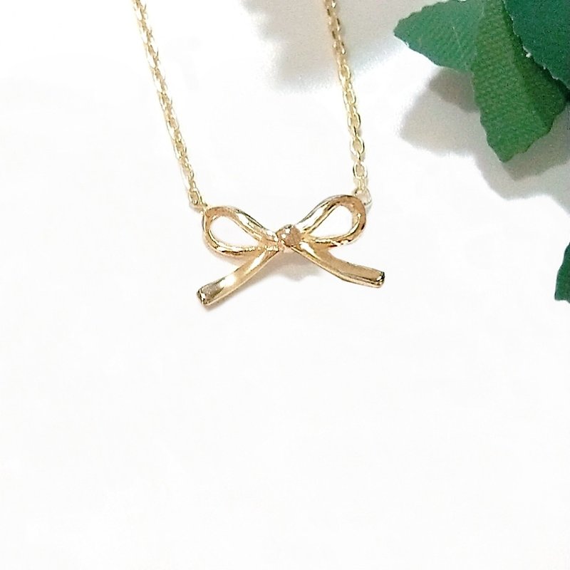 DoriAN Japanese three-dimensional bow 925 sterling silver 18K gold necklace with sterling silver guarantee card gift packaging - Necklaces - Sterling Silver Gold