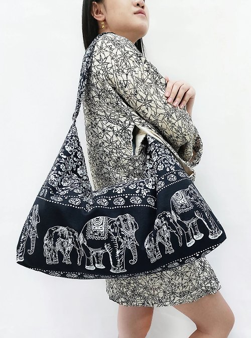 pikalda Thai Cotton Bag Women bag Shoulder bag Cross Body Bag Elephant Bag Black