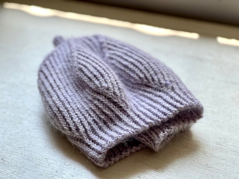 羊毛 帽子 紫色 - 清雅紫公主 手工 編織造型蓓蕾棉羊帽