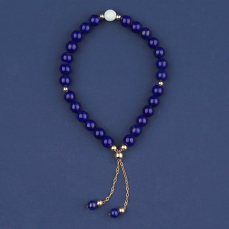Afghan lapis lazuli original design natural mine American 14k gold injection bracelet beaded bracelet simple female - สร้อยข้อมือ - เครื่องประดับพลอย 