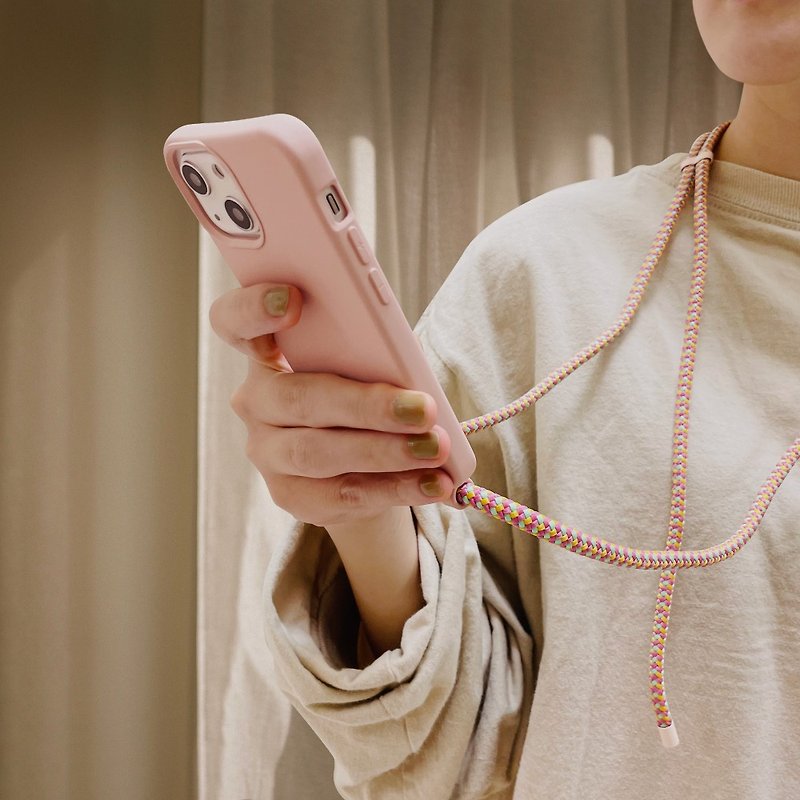 【手機掛繩】可拆式 Urban Colourful 復古粉 iPhone 支架 背繩殼 - 手機殼/手機套 - 塑膠 粉紅色