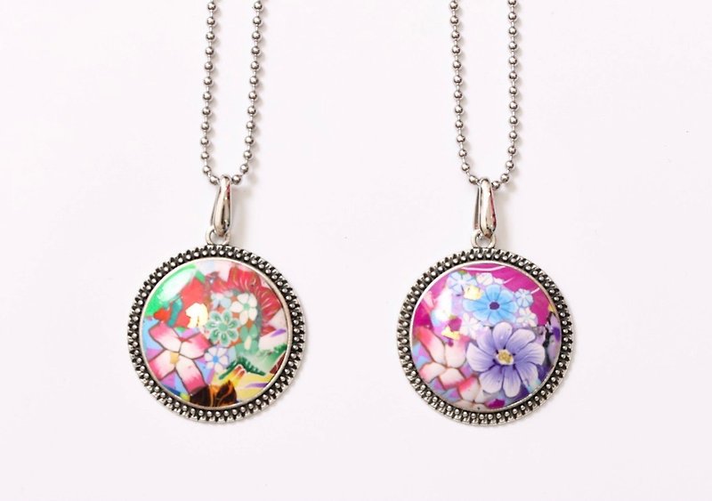 Round Frame Soft Pottery Floral Necklace - Necklaces - Other Materials Multicolor