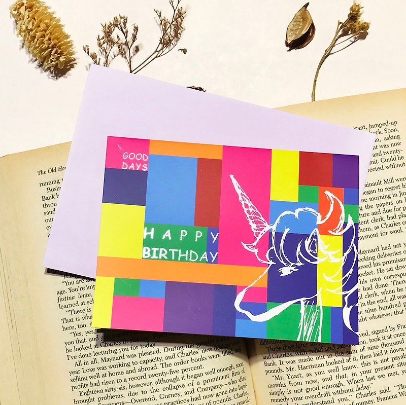 [ Unicorn KUZA 獨角獸酷札 ]-生日卡片-飽和黃 - 卡片/明信片 - 紙 多色