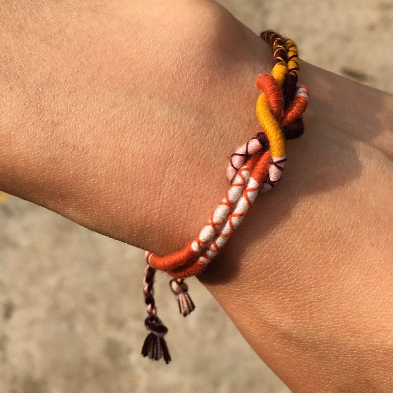 【Lost and find】 西藏 祈福 交纏鎖 紅粉 手帶 - 手鍊/手環 - 寶石 粉紅色