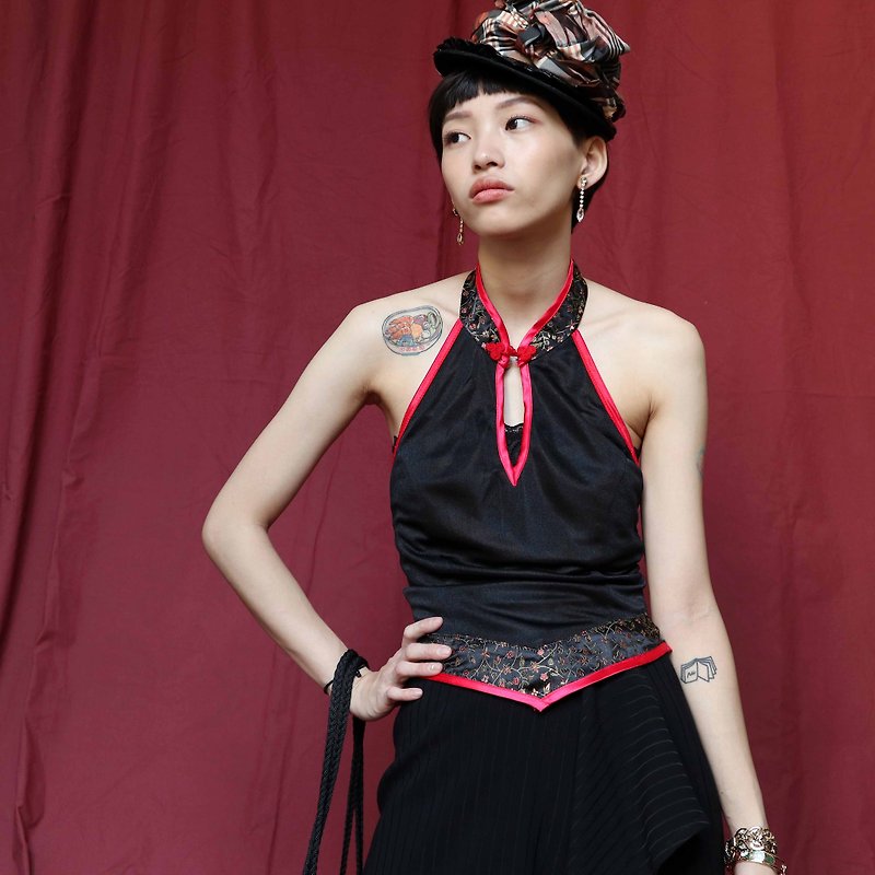 Pumpkin Vintage. Ancient black Chinese style sexy apron - Women's Vests - Other Materials Black