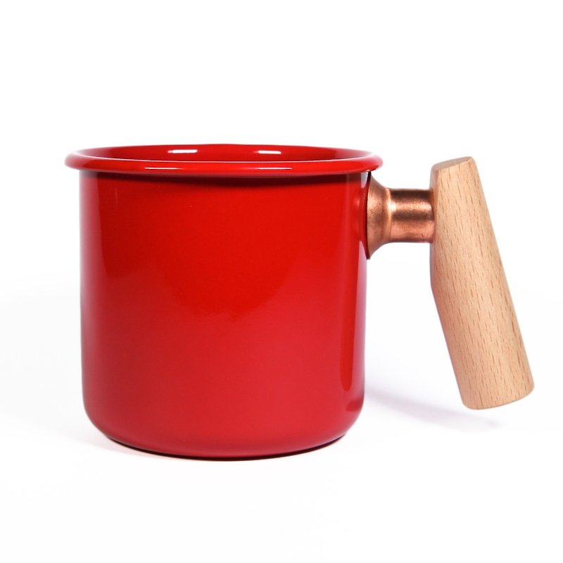 Wooden handle cup 400ml (apple red) - Mugs - Enamel Red