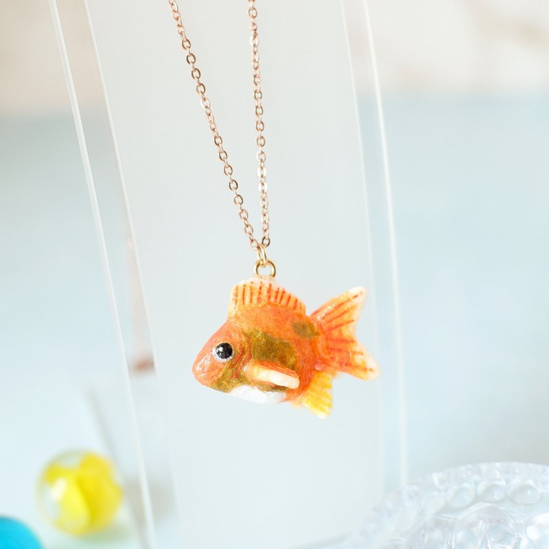 Washi paper accessories necklace goldfish Ryukin/Ryukin - Necklaces - Paper Orange