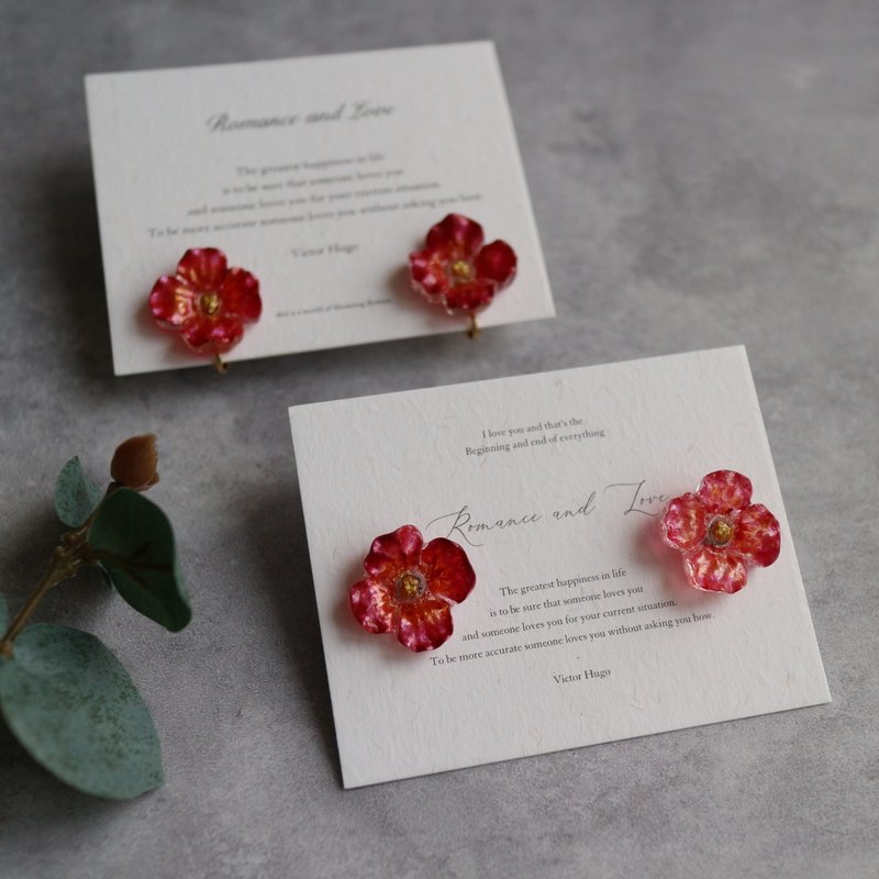 Elegant temperament | Red rose flower earrings 925 Silver - Earrings & Clip-ons - Resin Red