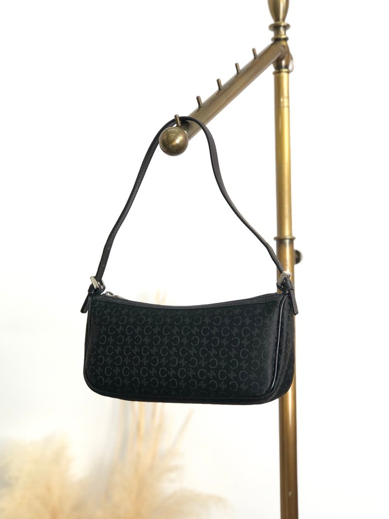 【 日本直送　名牌中古包 】CELINE セリーヌ ショルダーバッグ ブラック Cマカダム ミニバッグ ホーボーバッグ vintage オールド ygiapy - 側背包/斜背包 - 棉．麻 黑色