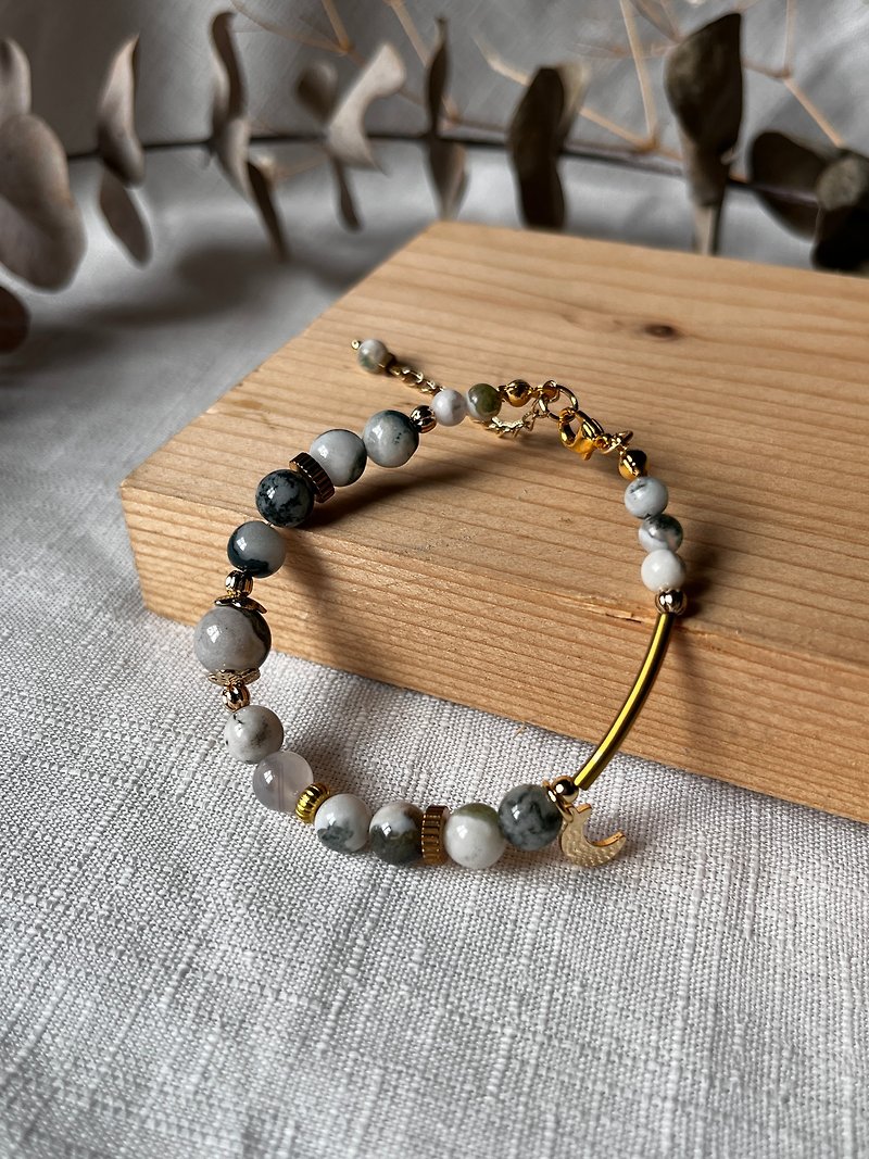 Natural Stone Bracelet - Stream Stone and Meniscus Agate/Agate/Natural Stone - Bracelets - Semi-Precious Stones Green