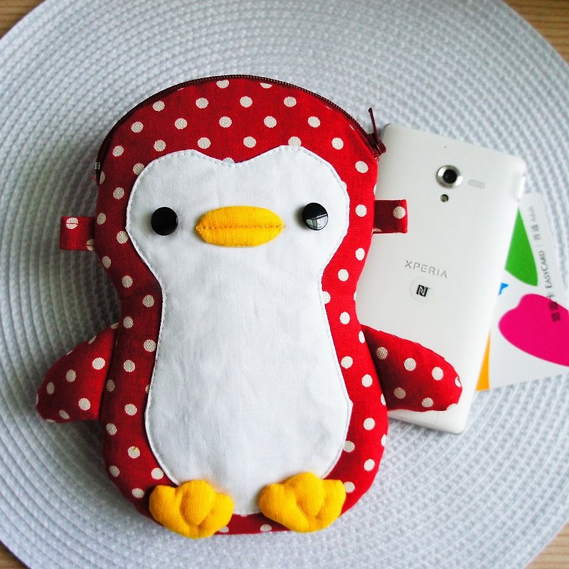 Lovely Graduation Penguin Mobile Phone Bag, Dotted Red - Phone Cases - Cotton & Hemp Red
