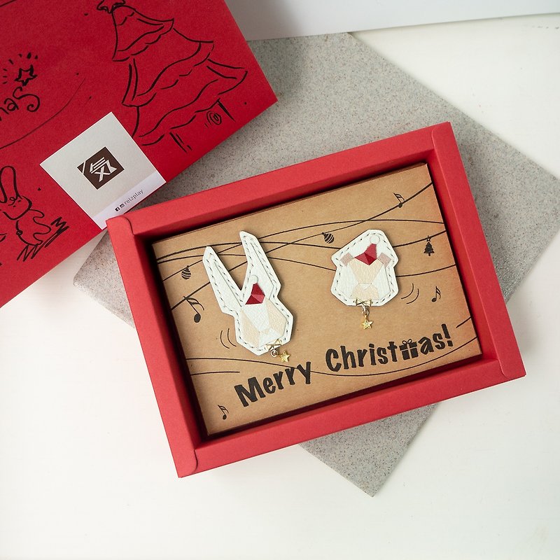 <xmas limit> Party Rabbit and Bear Pin or Necklace - Badges & Pins - Genuine Leather White