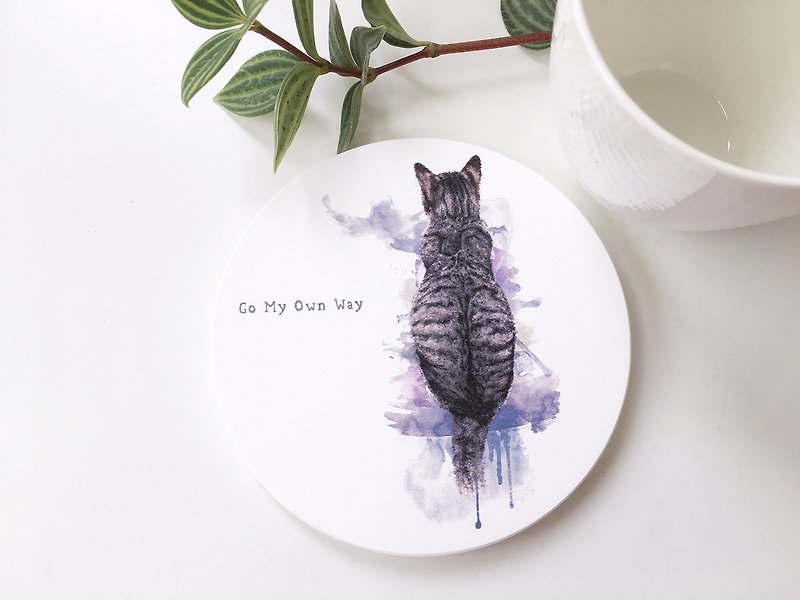 Animal illustration ceramic absorbent coaster【Go My Own Way】 - Coasters - Pottery White
