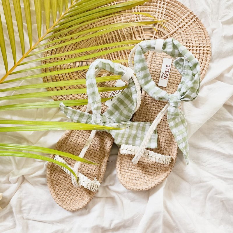 Checkered Pattern Sandals : Green / Nude / Black - 女休閒鞋/帆布鞋 - 橡膠 