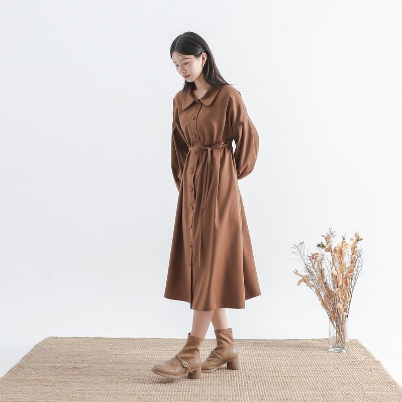 [Classic Original] Peaceful_Peaceful French Brown - One Piece Dresses - Polyester Brown