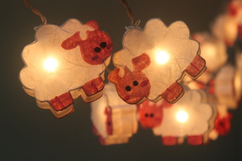 20 LED Battery Powered Sheep Paper Lantern String Lights for Home Decoration Wedding Party Bedroom Patio and Decoration - 燈具/燈飾 - 其他材質 