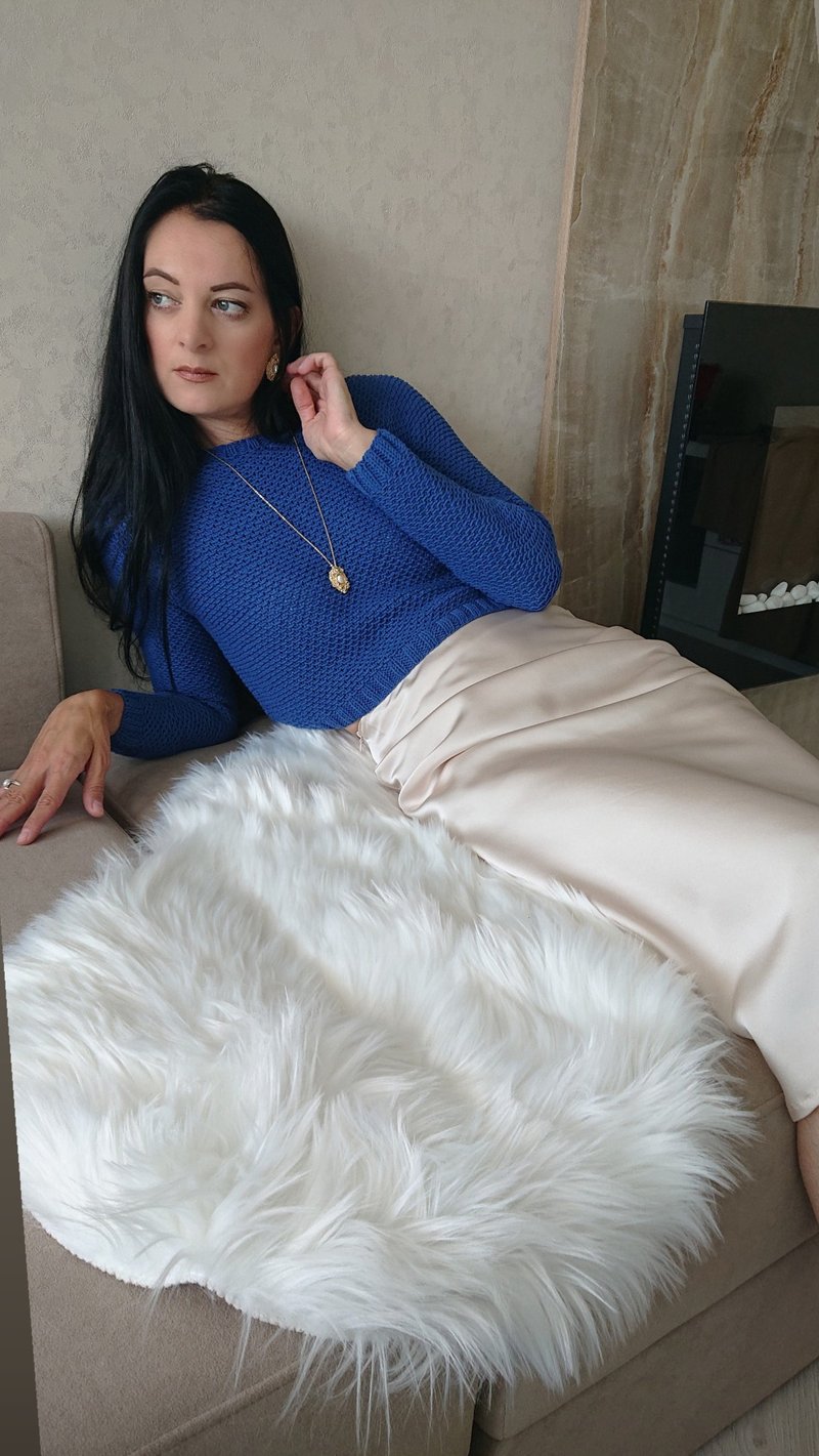 Long sleeve crop top sweater Cotton jumper Textured sweater Blue pullover - 女上衣/長袖上衣 - 棉．麻 