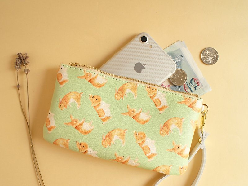 Bunny rabbit coin purse clutch bag storage bag wallet passport bag mobile phone bag - กระเป๋าใส่เหรียญ - หนังแท้ สีเขียว