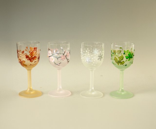 4シーズンショットグラス、夏秋冬春、手描き4点セット - ショップ NeA Glass ワイングラス・酒器 - Pinkoi