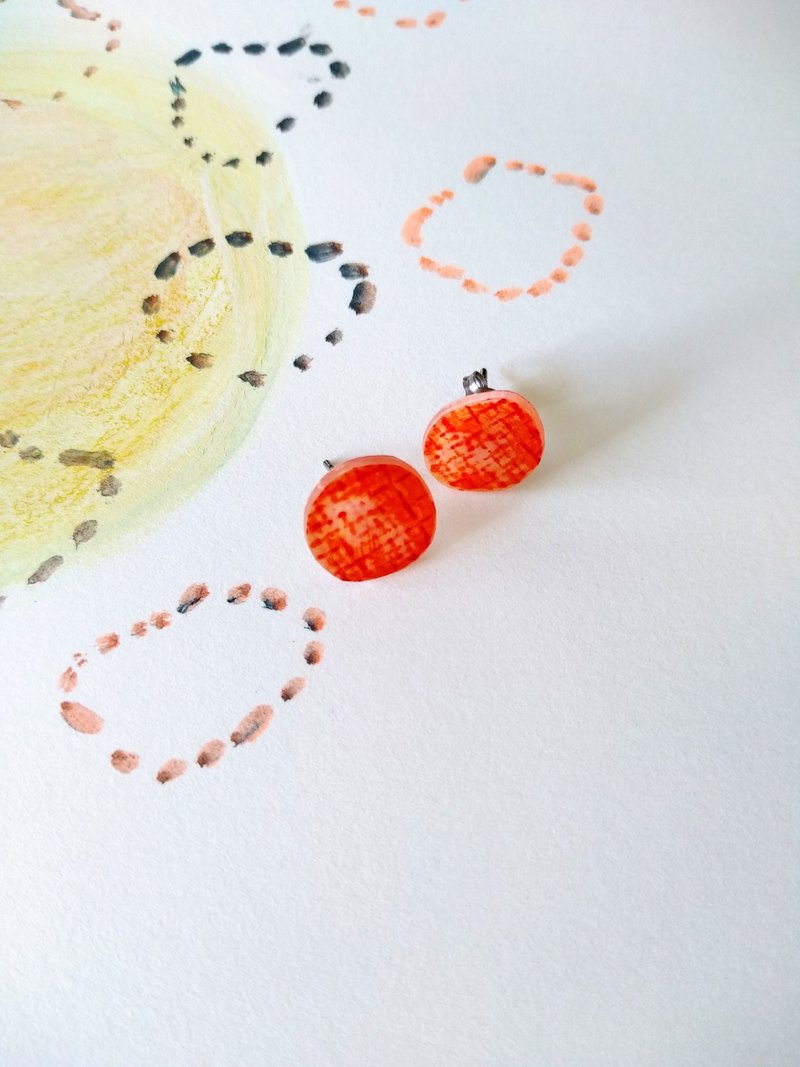 スタッドピアス　カラフル　1点もの　キャッチ付き - 耳環/耳夾/耳骨夾 - 塑膠 橘色