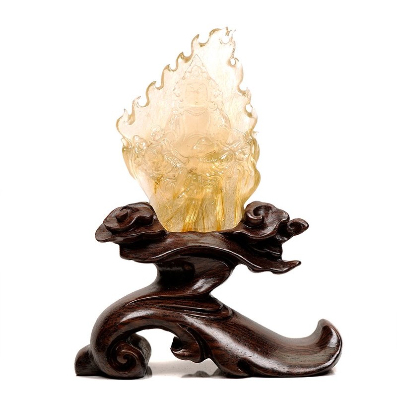 【正佳珠寶】金髮晶 頂級維納斯髮晶 黃財神雕刻擺件 金髮晶擺件 - 其他 - 半寶石 多色