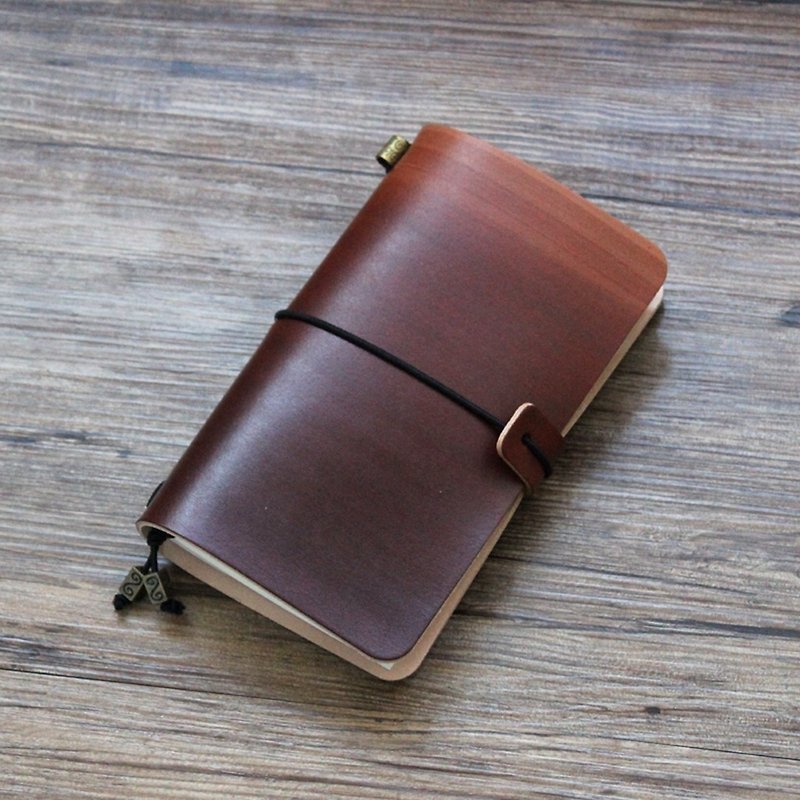 Dark brown gradient dyed handbook leather notebook diary TN travel book creative gifts can be customized - Notebooks & Journals - Genuine Leather Brown