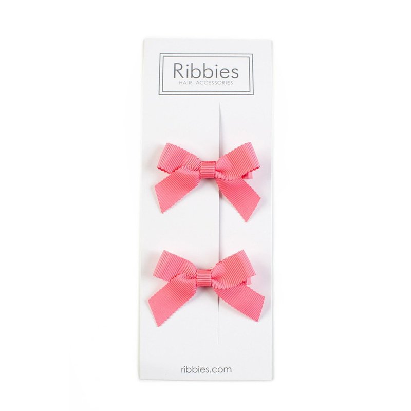 英國Ribbies 經典蝴蝶結2入組-珊瑚紅 - 髮夾/髮圈 - 聚酯纖維 