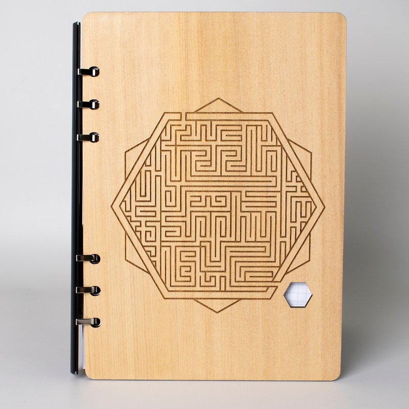 原木筆記本 加拿大檜木 迷宮寶藏 Maze Wooden Notebook - 筆記簿/手帳 - 木頭 黃色