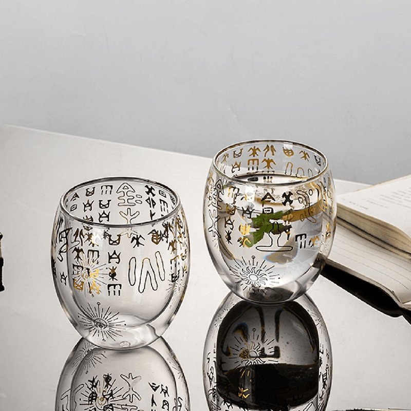 文字博物館丨甲骨文順心合意雙層玻璃杯 文創禮品 聖誕禮物 - 杯/玻璃杯 - 玻璃 透明