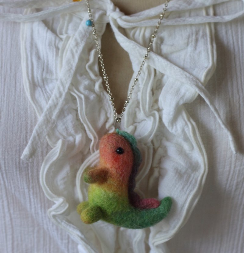 Customized Rainbow Mini Tyrannosaurus Necklace - Necklaces - Wool Multicolor