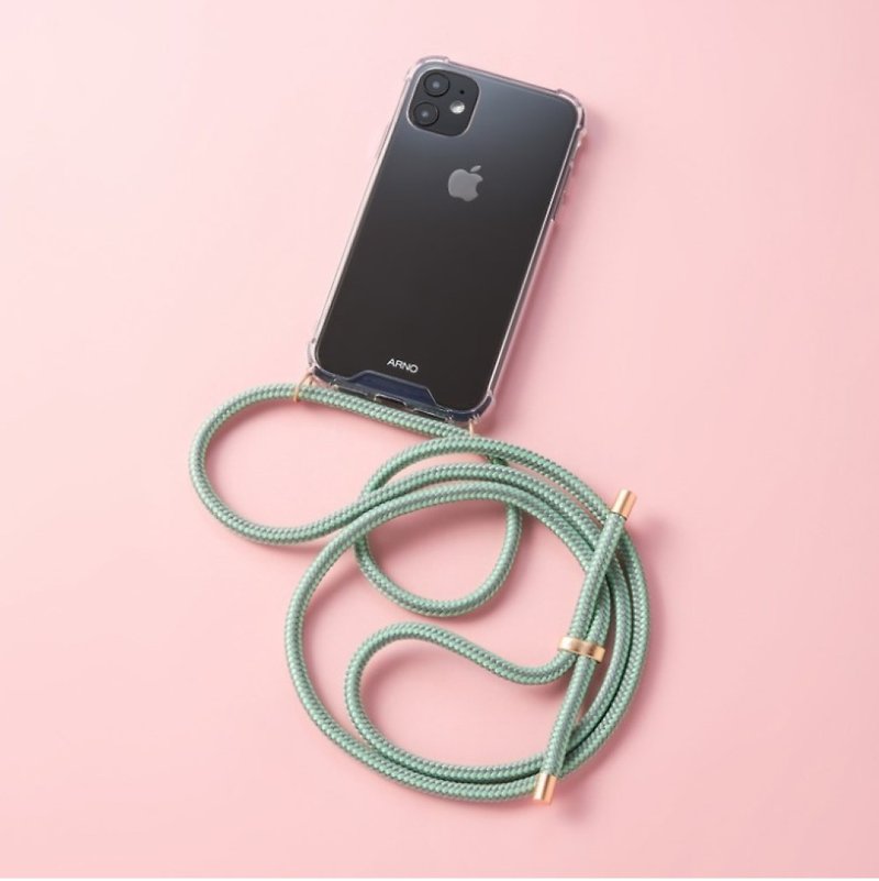 Arno 編繩背帶透明iPhone手機殼_薄荷綠灰 - 手機殼/手機套 - 聚酯纖維 綠色