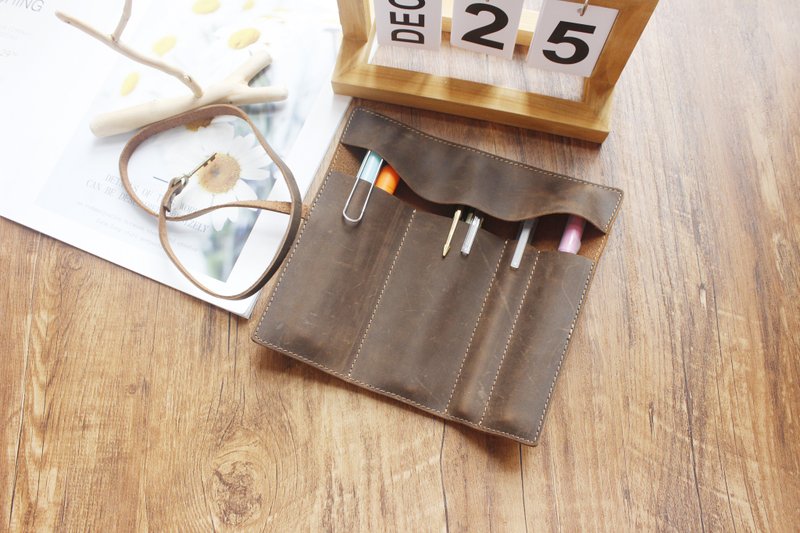 Pencil case pen case pen case pen storage bag student stationery storage bag gift tied tired type T40 - Pencil Cases - Genuine Leather Gray