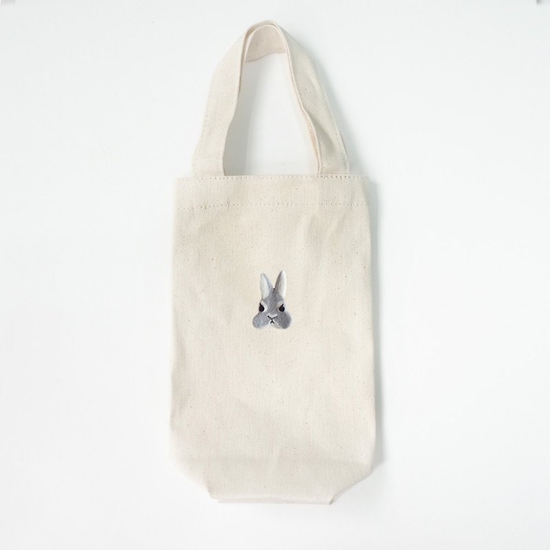 【Q-cute】水壺提袋系列-兔兔頭/客製化 - 飲料提袋/杯袋/杯套 - 棉．麻 多色