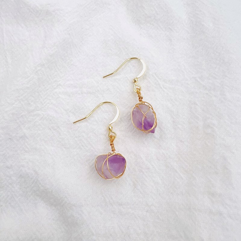 Pure Beauty 14K Gold Wrapped Amethyst Earrings - Earrings & Clip-ons - Crystal Purple