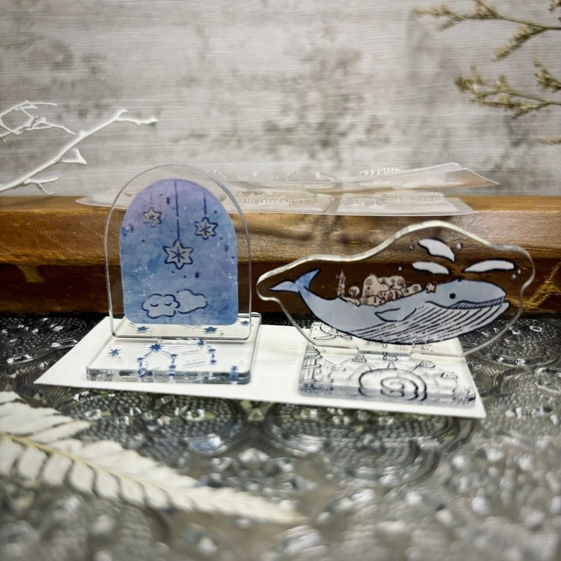 Acrylic small stand + crystal stamp set-Blue Whale.Clouds - Stamps & Stamp Pads - Acrylic Multicolor