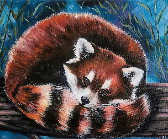 Animal wood art Red panda gift Cute decor Red panda painting Unique gift Animal art
