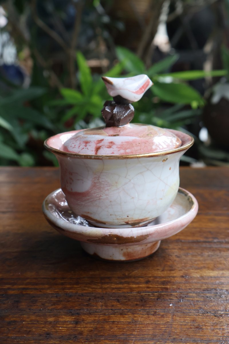 粉志野鎏金蓋碗杯—余華宇老師手作—容量約100cc - 茶壺/茶杯/茶具 - 陶 