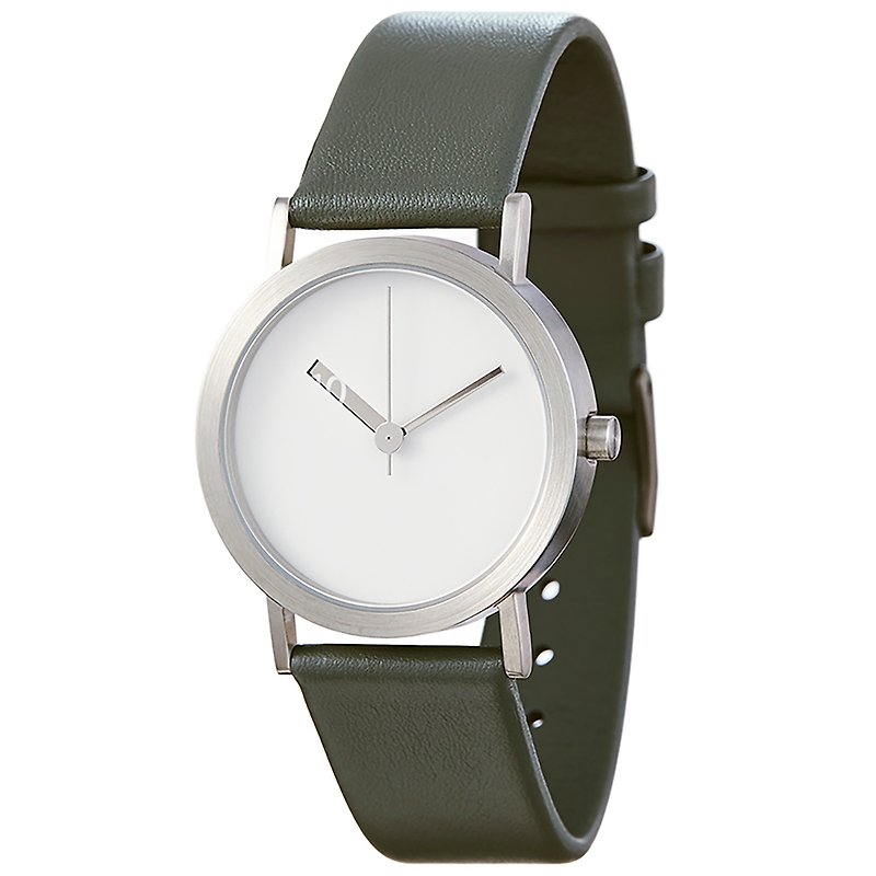 Extra Normal 時間唱盤錶 - 銀框/銀指針/綠色真皮牛皮錶帶 - 對錶/情侶錶 - 真皮 綠色