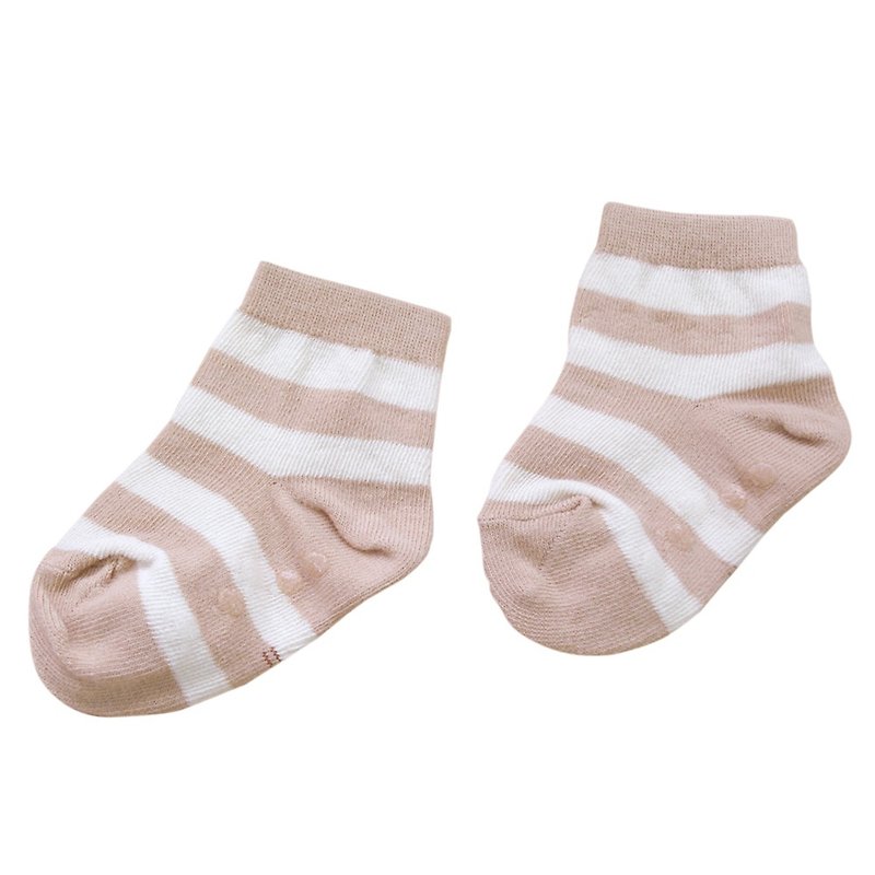 有機棉嬰幼兒童寬條短襪-褐米 - 襪子 - 棉．麻 卡其色