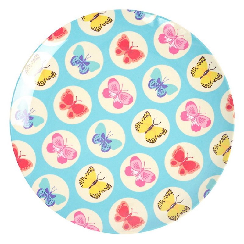 GINGER │ Designed in Denmark, Made in Thailand-Butterfly 8-inch Dinner Plate-Pink Blue - จานและถาด - วัสดุอื่นๆ 