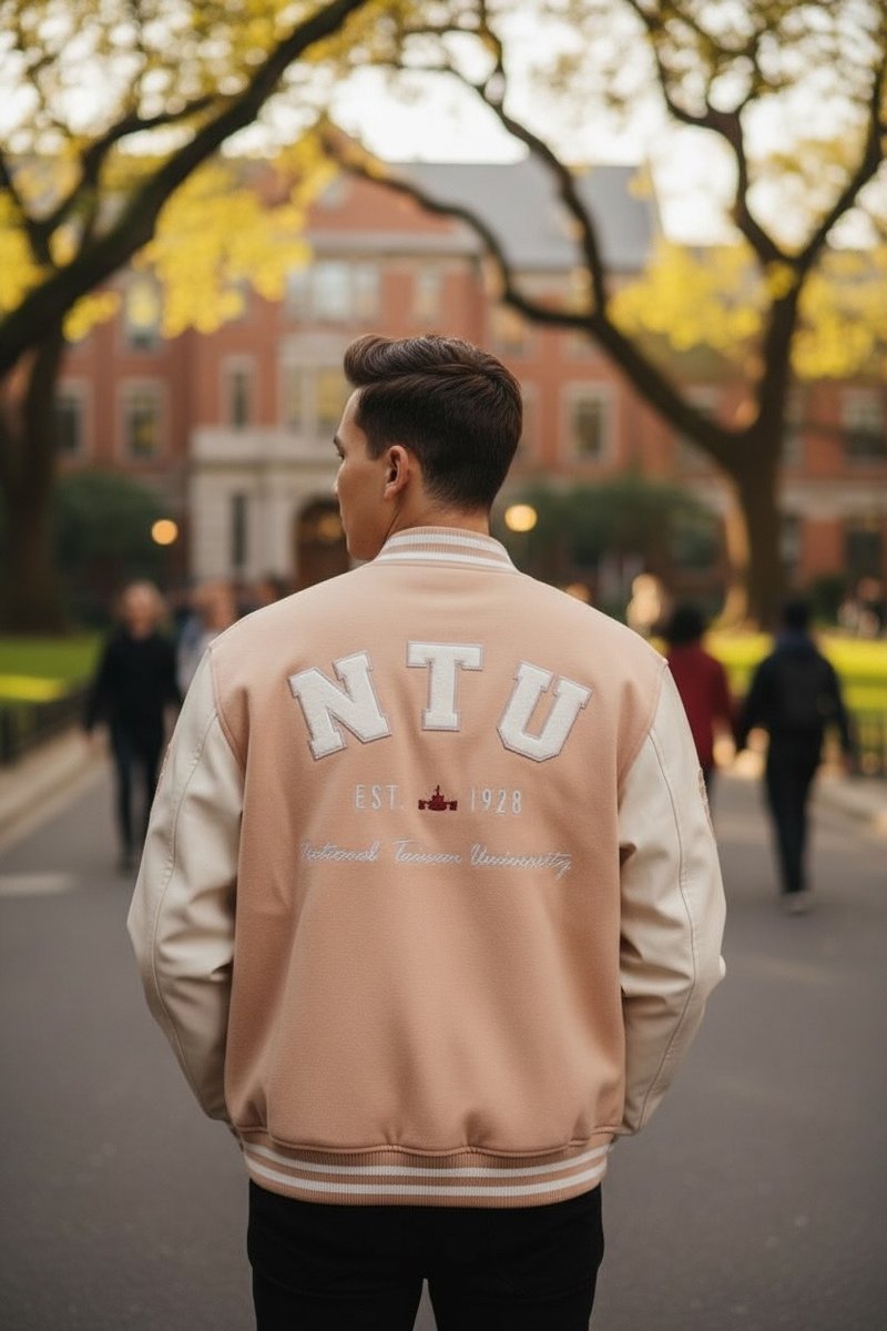 2025 A/W NTU Varsity Baseball Jacket 臺大棒球外套 - 杏色 - 男夾克/外套 - 棉．麻 
