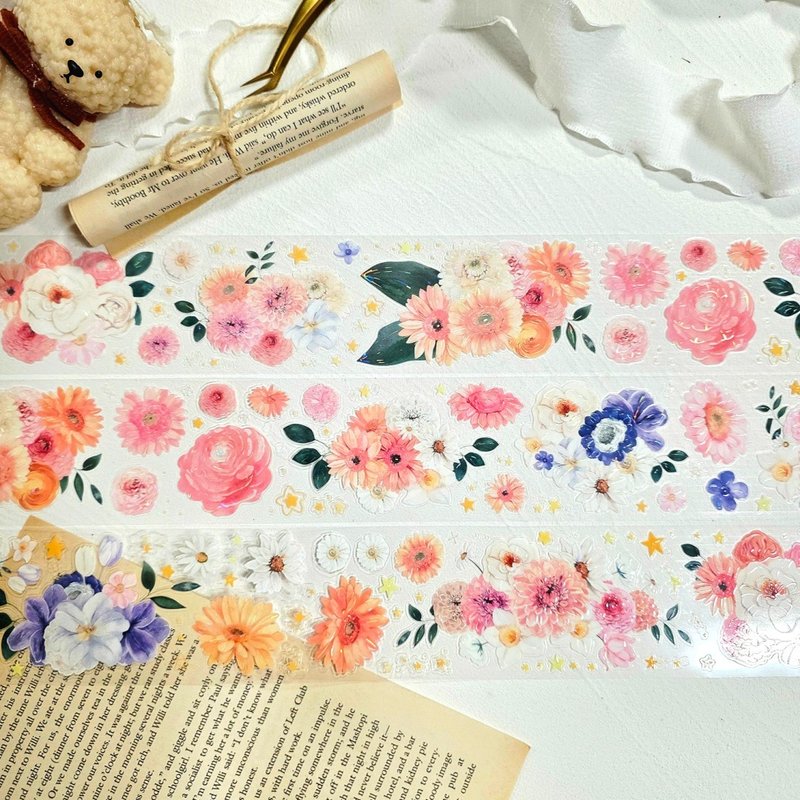 Full Roll_LOPO Pastel Flower Iridescent Kiss-Cut Masking Tape 5m - 紙膠帶/和紙/PET - 其他材質 