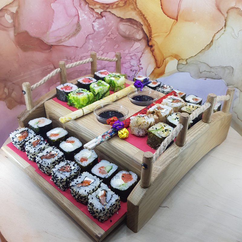 Sushi Tray Serving Tray Wood Bridge Accessories Home Kitchen Ware Japanese Style - 盤子/餐盤/盤架 - 木頭 咖啡色